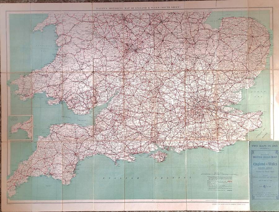 Bacon's Motor Road Map England & Wales Two Maps in One (Reversible)
