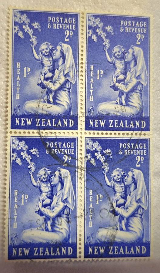 New Zealand 1949 Health Issue Block of 4 Used 2d stamps