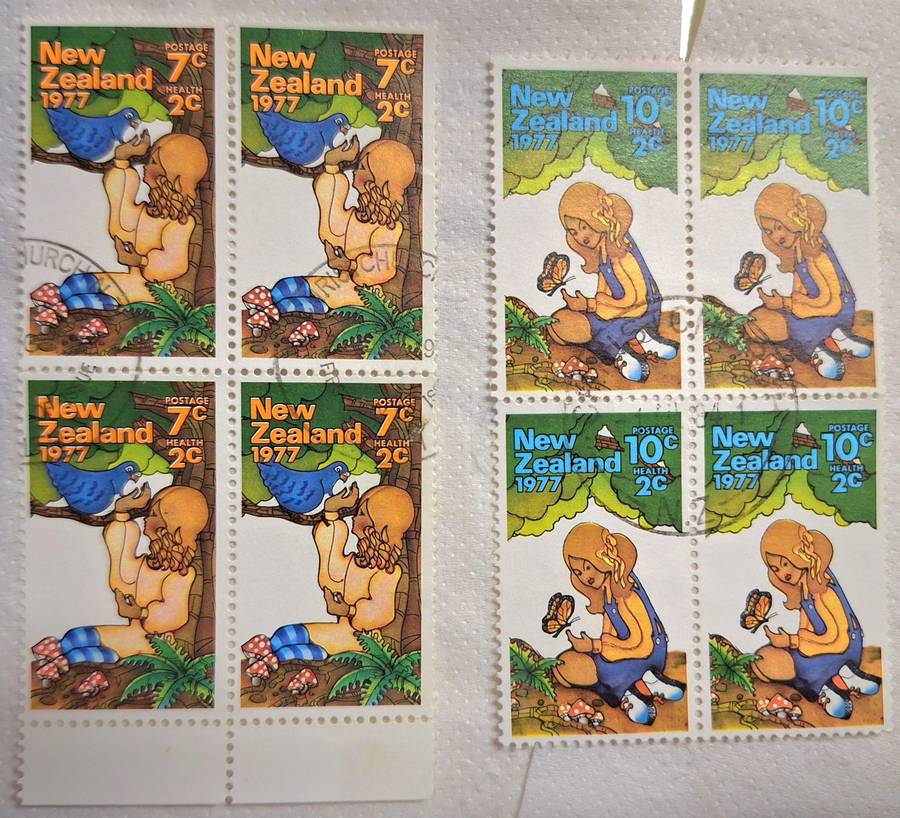 New Zealand 1977 Health Issue 2 Blocks of 4 each Used stamps