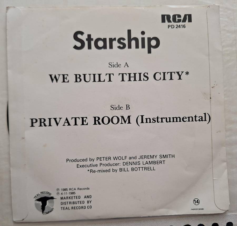 We Built this City by Starship RCA Victor PD2415 Vinyl, 7", 45 RPM, Single 1985