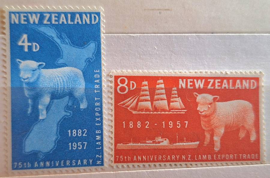 New Zealand 1957 Lamb Export Set of 2 Unused Lightly Hinged stamps