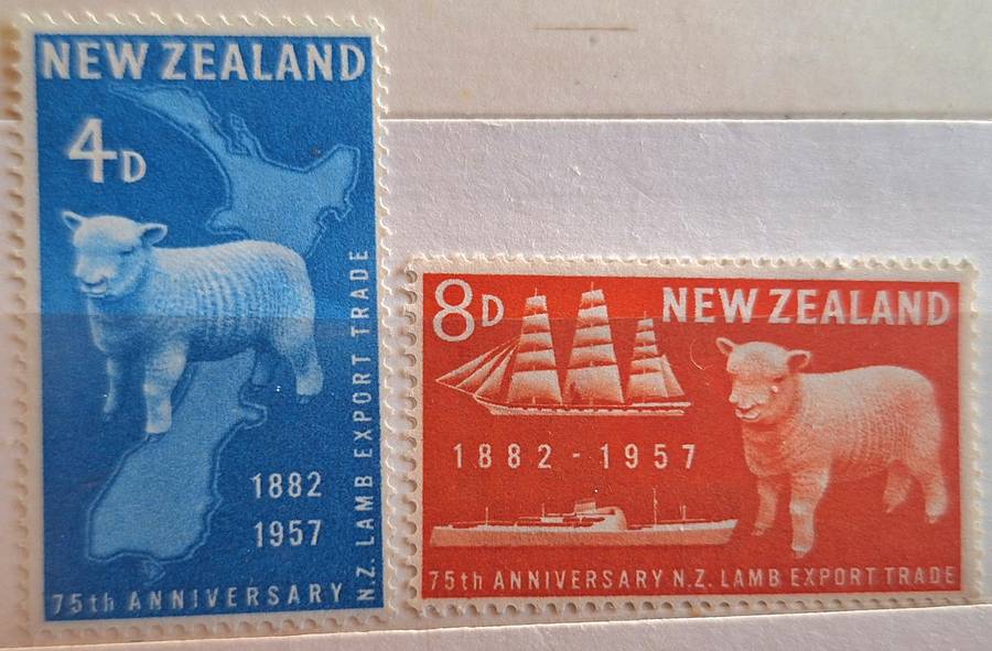 New Zealand 1957 Lamb Export Set of 2 Unused Lightly Hinged stamps