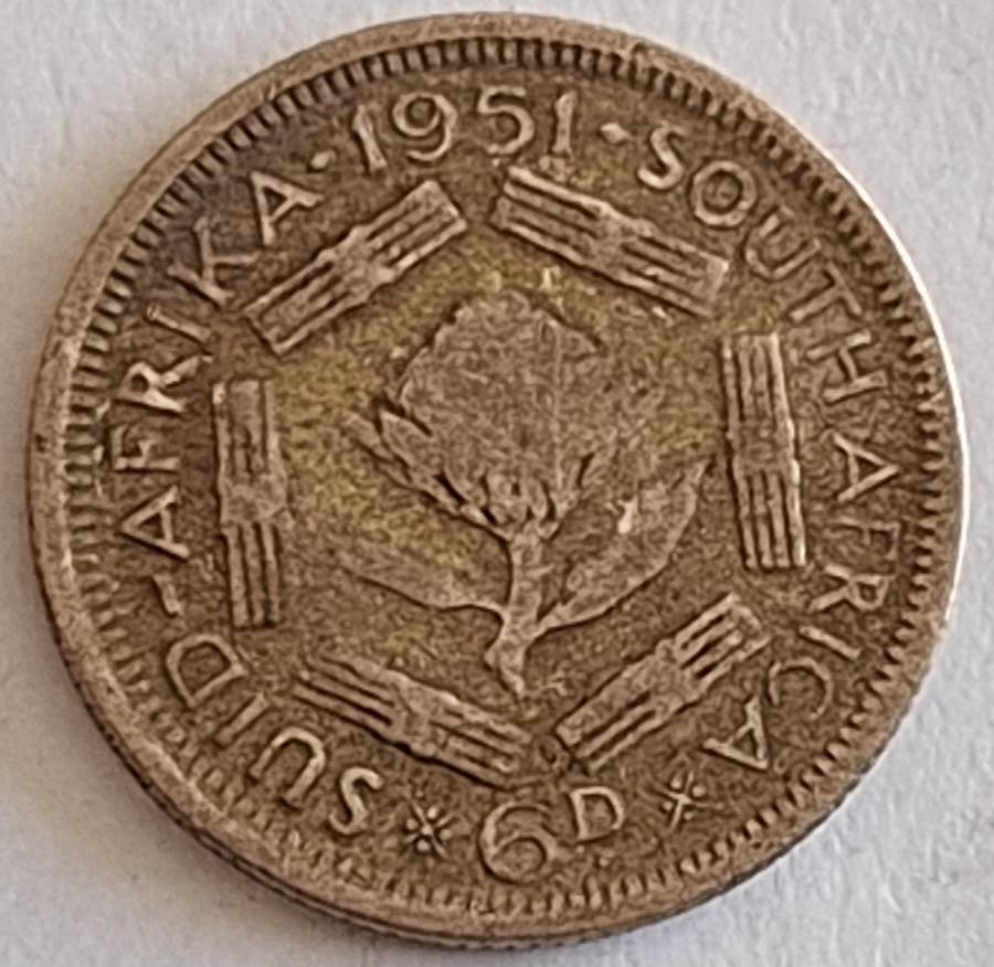 South Africa 1951 George VI 6d Silver (.500)