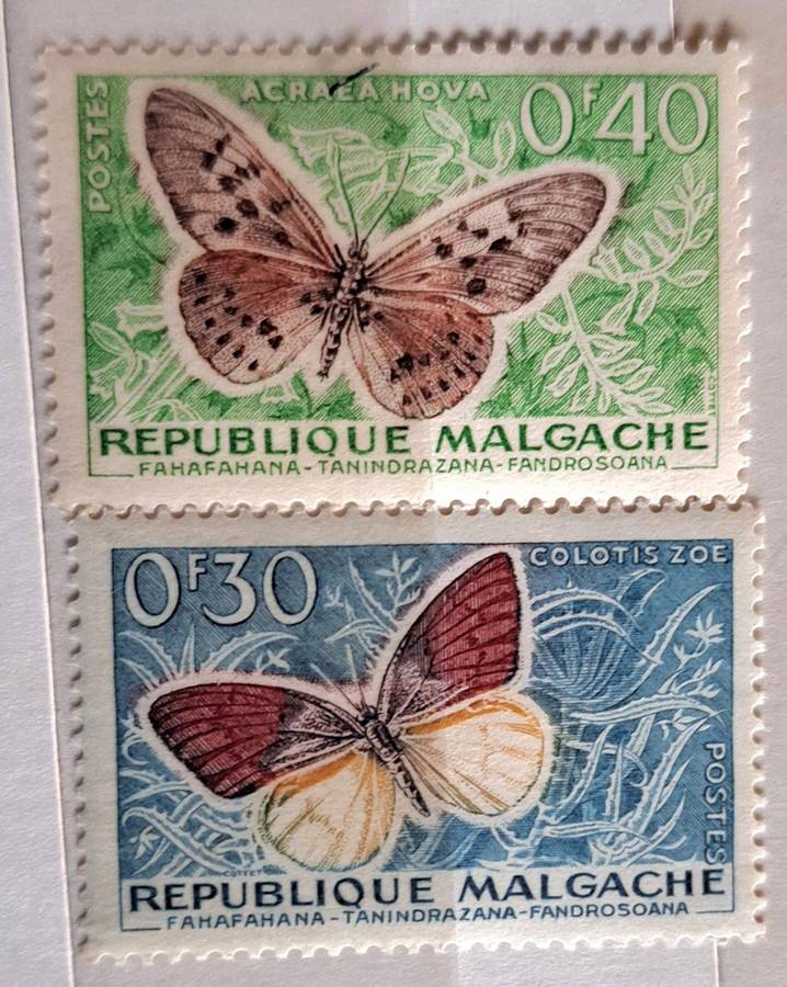 Malagasy 1960 Butterfies 2 Mint stamps
