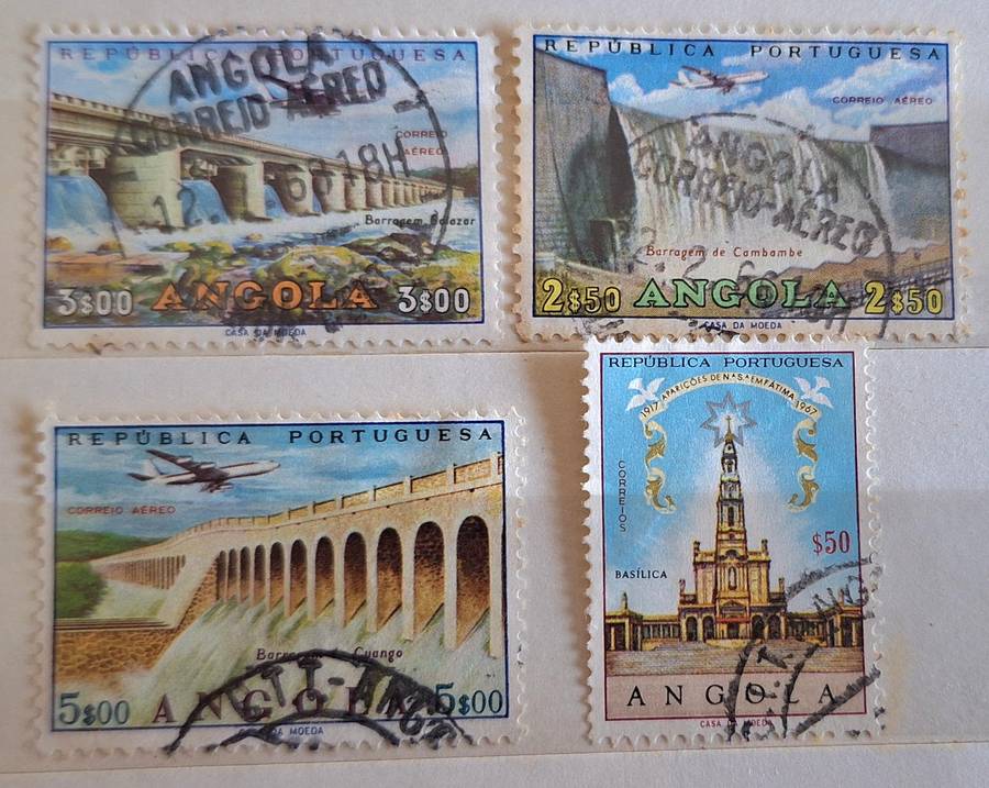 Angola 1965 Dams & Bridges 3 Used Hinged stamps and 1967 Fatima 1 Used Hinged stamp