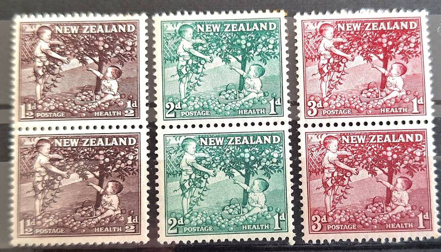 New Zealand 1956 Health Issue Set of 2 Unused Hinged stamps in pairs