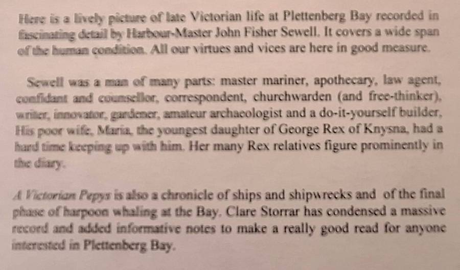 A Victorian Pepys at Plettenberg Bay 1875-1897 Diary of Harbour-Master Cptn John F Sewell Paperback