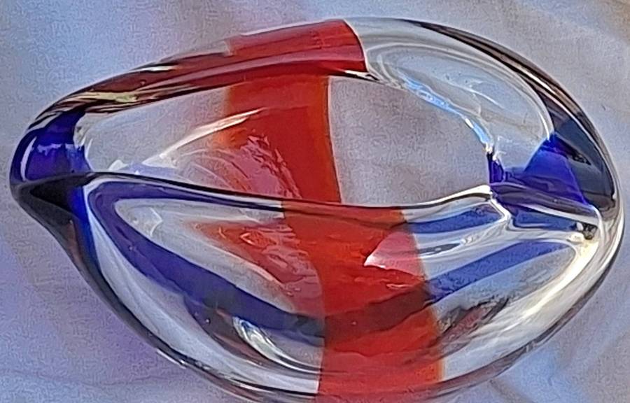 Deep Red and Blue Glass Ashtray