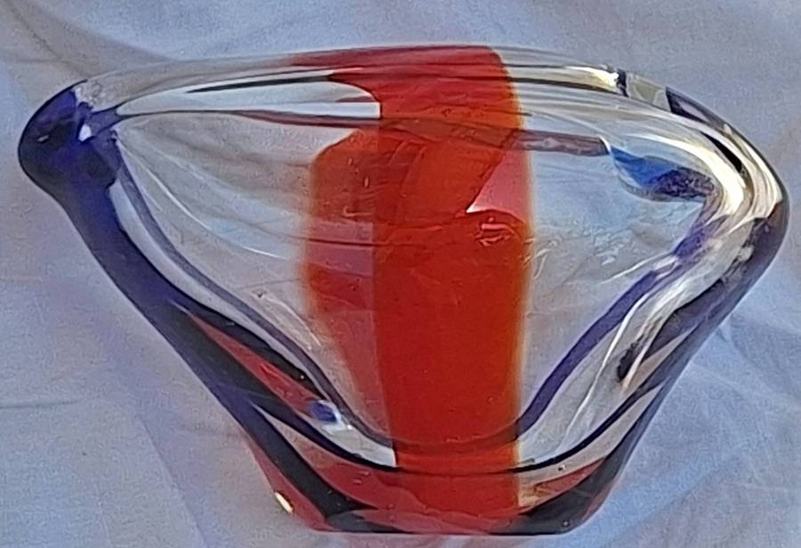 Deep Red and Blue Glass Ashtray