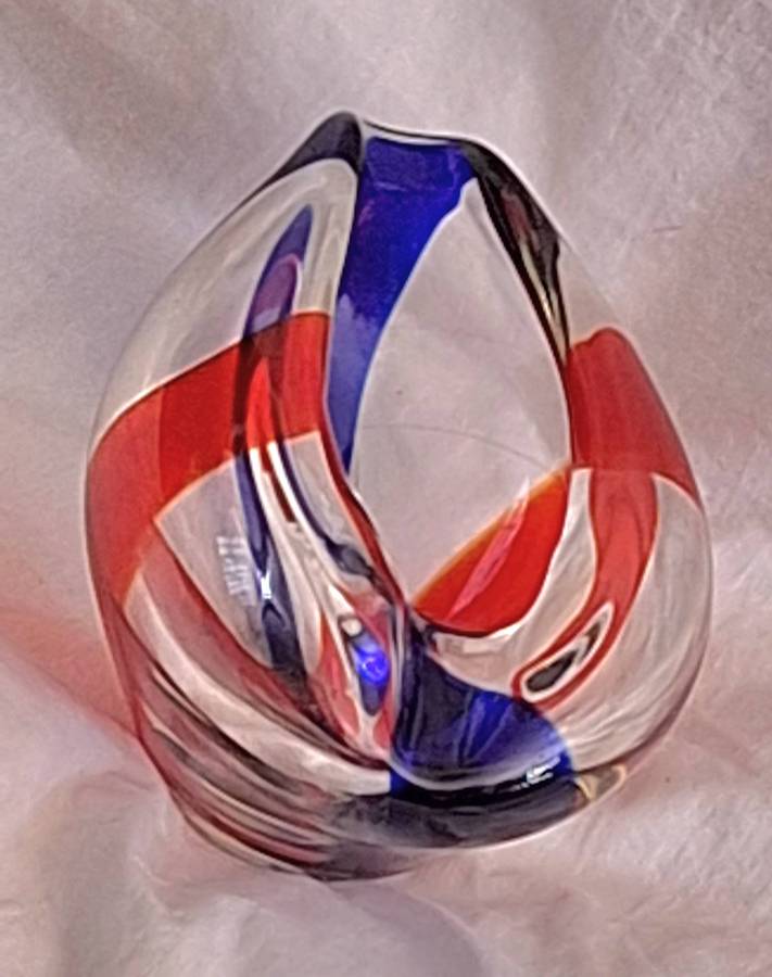 Deep Red and Blue Glass Ashtray
