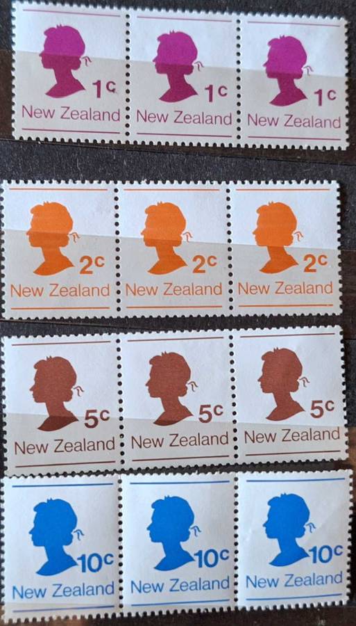 New Zealand 1978 Coil Stamps Set of 4 Mint in Strips of 3