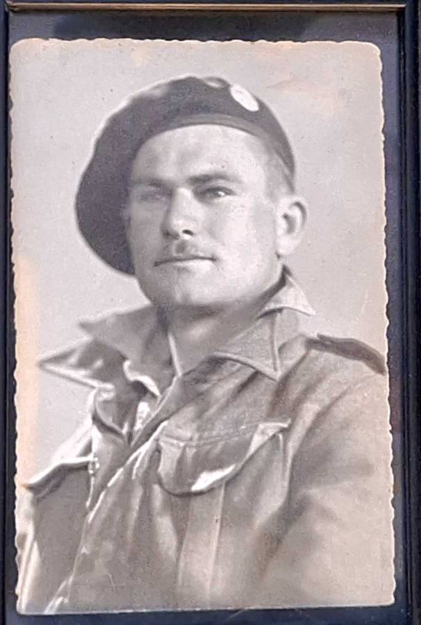 Framed Black and White Post Card size Photograph Soldier