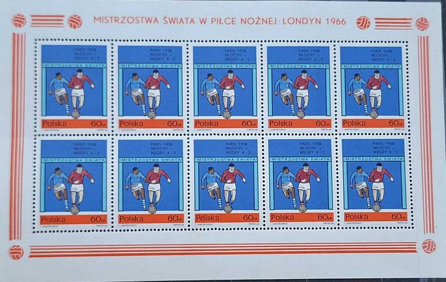 Poland 1966 Soccer World Cup London 1 Mint Sheet of 10 stamps