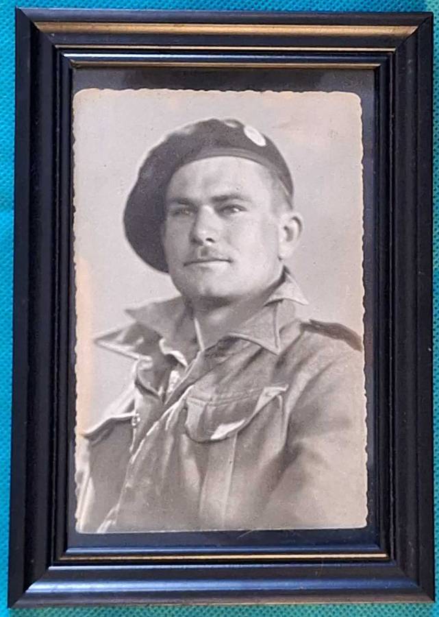 Framed Black and White Post Card size Photograph Soldier