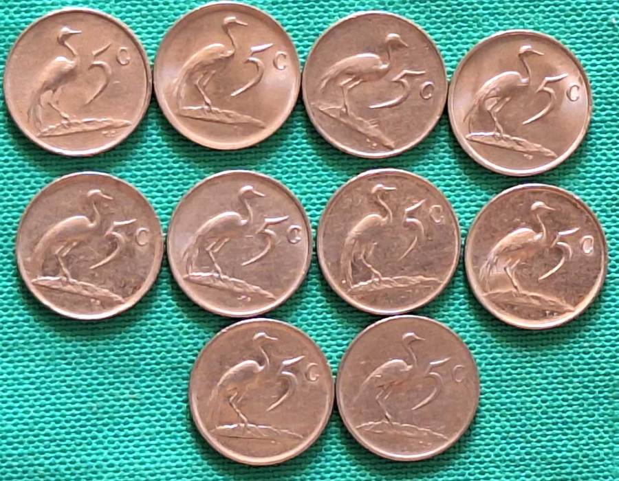 South Africa Decimal Coins 5 cents 1970-1990  Nickel
