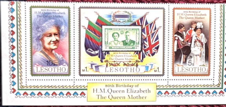 Lesotho 1980 80th Birthday of Queen Mother Set of 3 Mint Se-tenant stamps