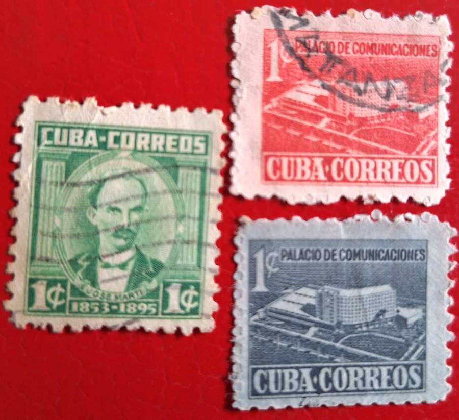 Cuba 1954 José Marti and 1958 Postal Tax for Palace of Communications 3 Used stamps