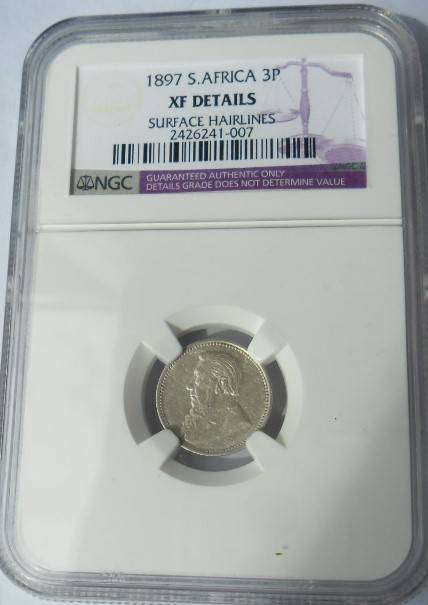 1897 3 PENCE NGC GRADE XF DETAIL
