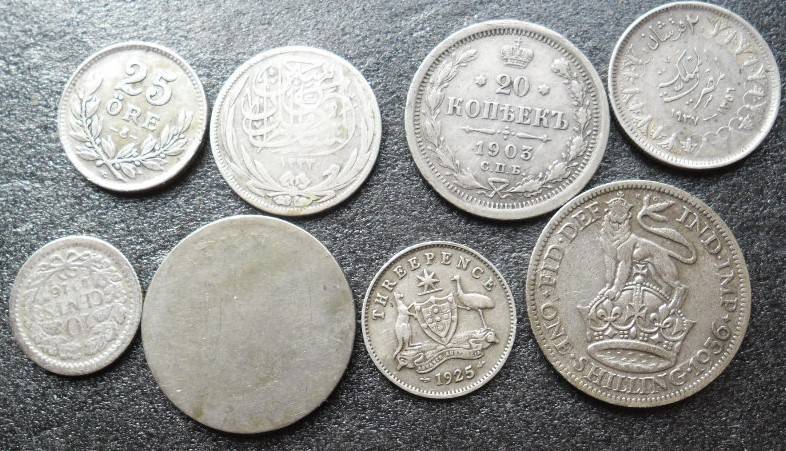 28g 50% FOREIGN SILVER COINS AS PER IMAGE DO RESEARCH