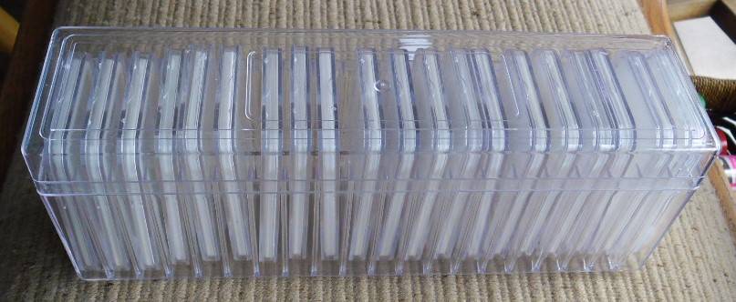 20 SLAB COIN HOLDER WITH VARIOUS WHITE INSERTS IN USED CONDITION NO COINS INC.