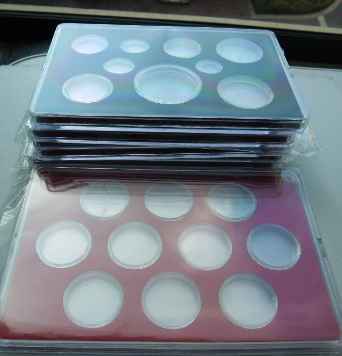 HARD PLASTIC HOLDERS X 4 FOR PRE DECIMAL COINS PLUS HOLDER FOR MODERN R5 . PARTLY USED