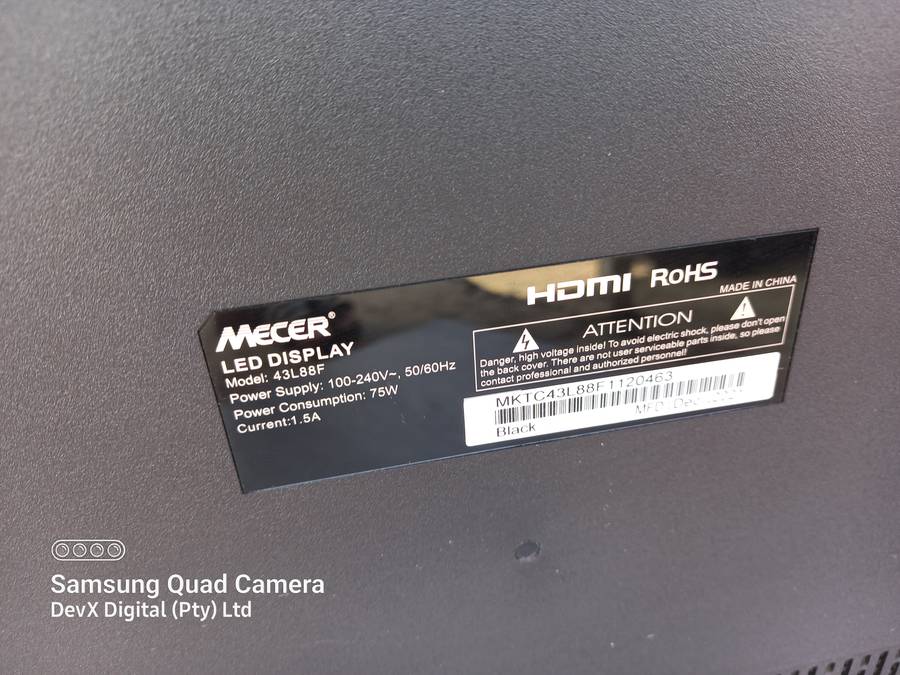 32-inch Mecer HD LED Backlit TV - Model: 32L88F - Cracked Screen & Untested - For Parts/Spares