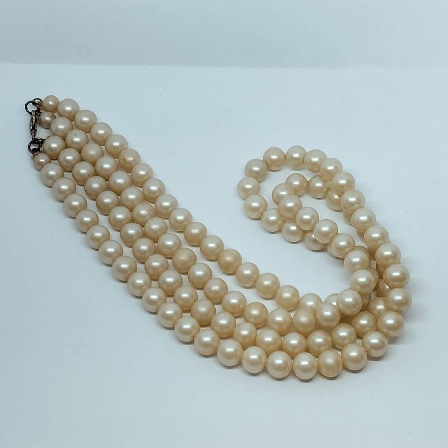 Double Layer Pearl Necklace with Sterling Silver Clasp #C0074