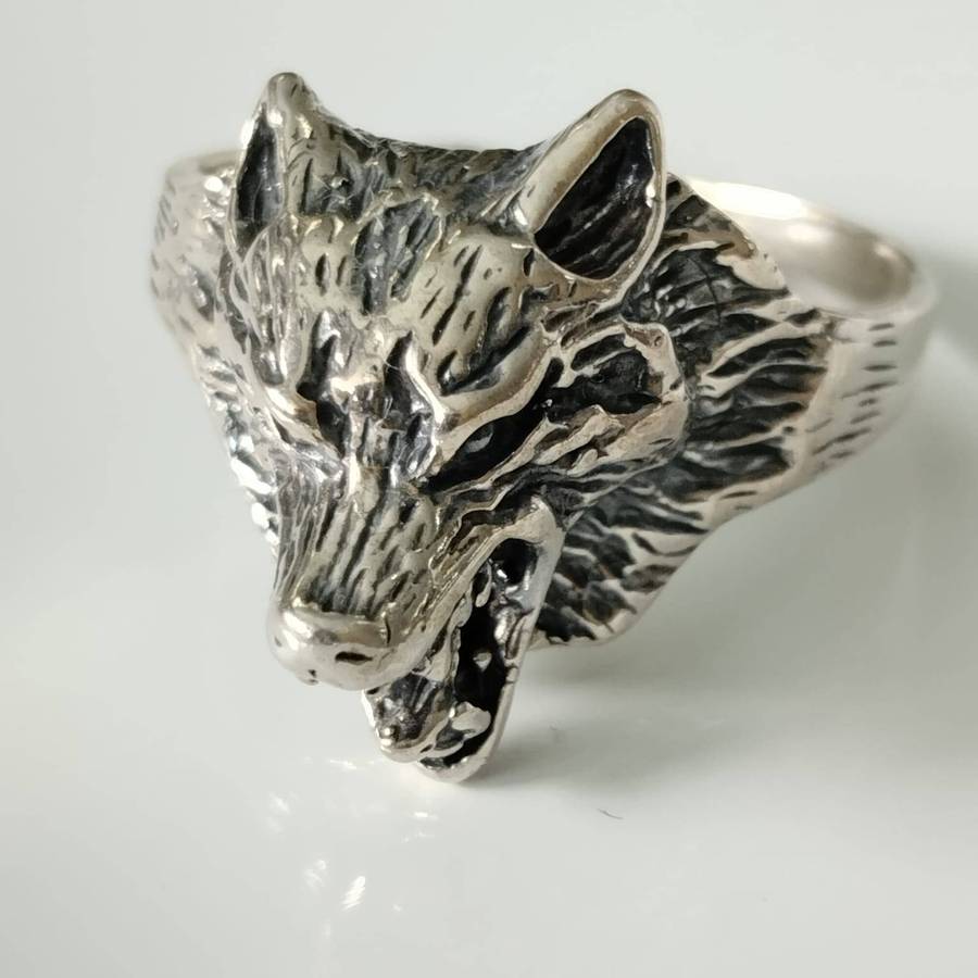 Textured Sterling Silver Wolf Ring