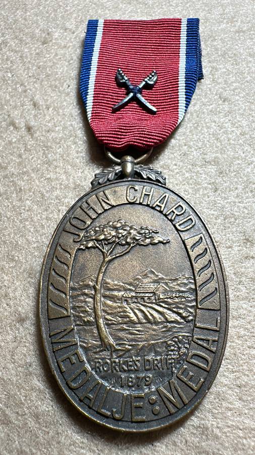 SA Military Decorations & Medals -John Chard Medal - Full Size with Crossed Swords - No 1377
