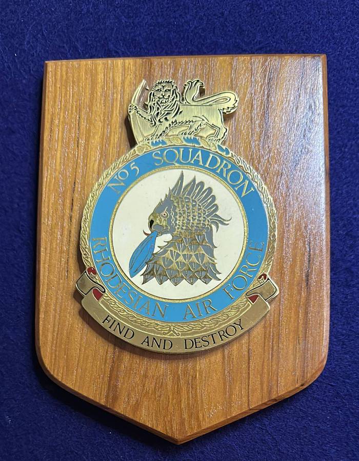 Rhodesian Plaque - RHODESIAN AIR FORCE - NO 5 SQUADRON - FIND AND DESTROY