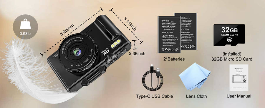 4K Compact Digital Camera, 64MP, 18x digital zoom