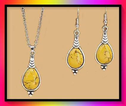 Lovely bright yellow stone necklace and earring set