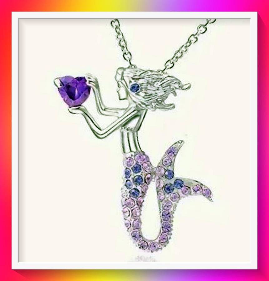 Shimmering Sparkling Purple stone Mermaid Heart Necklace