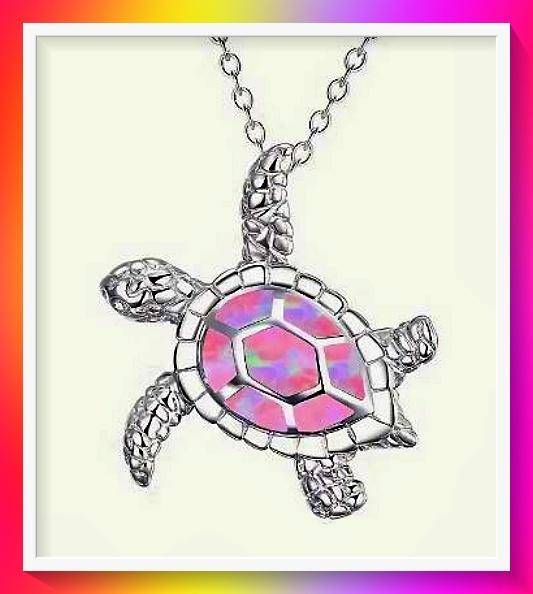 Beautiful pink Enamel Turtle Pendant Necklace
