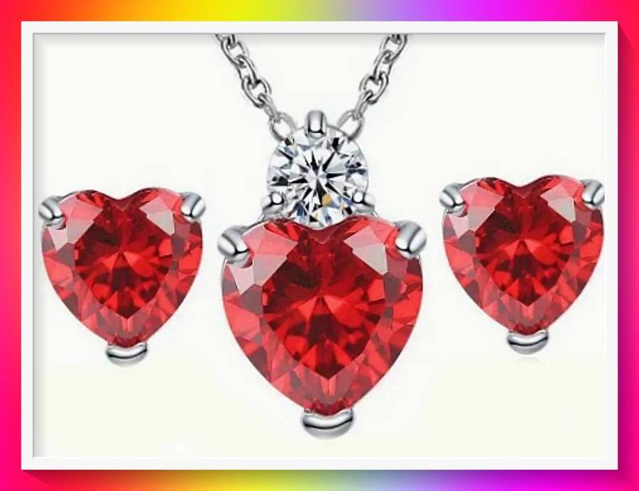 Dazzling Crystal Heart Jewellery Set Red