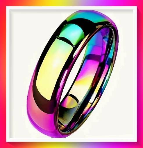 Stylish 6mm Rainbow Stainless Steel Ring S10