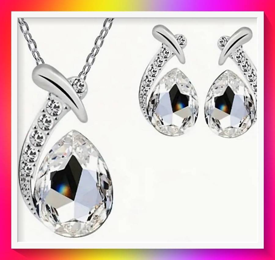 Exquisite White Faux Zircon Mermaid Earrings, Zircon Pendant Necklace