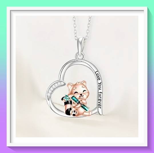 Emotional Heart-Shaped Pendant Inscription "Love you Forever" Necklace with Cute Squirrel