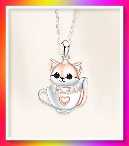 Charming Fox in Cup Pendant Necklace