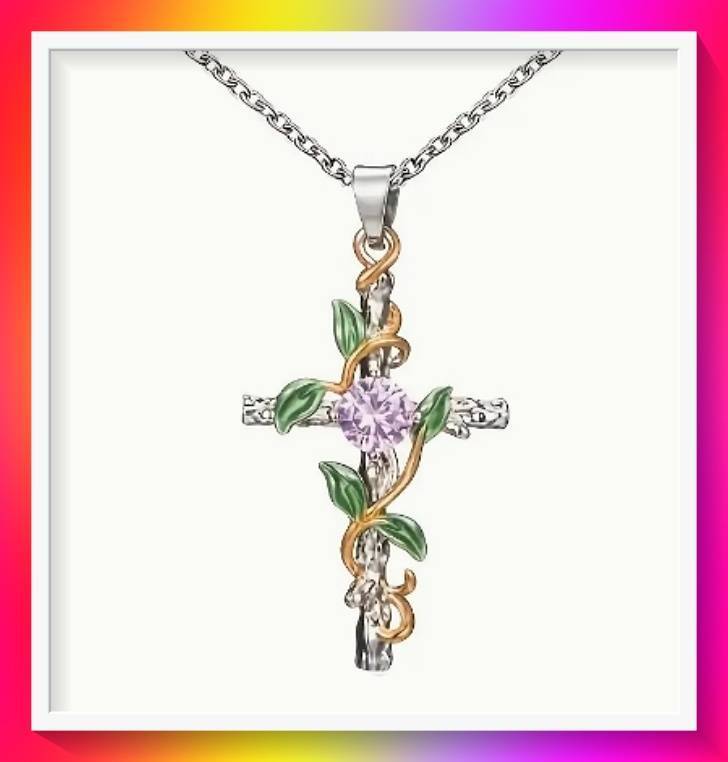 Cool Flower & Cross Elegant Necklace With Artificial Diamond Leaf Wrap