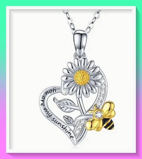 Gorgeous Sunflower And Bee Heart-shaped Pendant Necklace