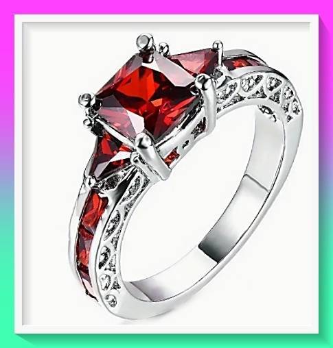 Retro Red Geometric Synthetic Crystal Ring S7