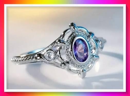 Classic Inlaid Purple Oval Faux Cubic Zirconia Ring S9