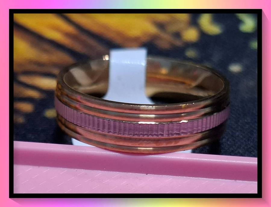 Gorgeous shiny gold tone ridge design ring19mm