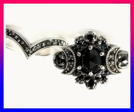Gothic Cosmic Moon and Stars Black Ring Set S7