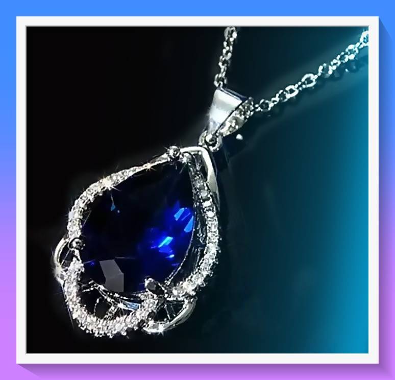 Elegant Alloy Teardrop Pendant Necklace with Faux Blue Faux Gemstone