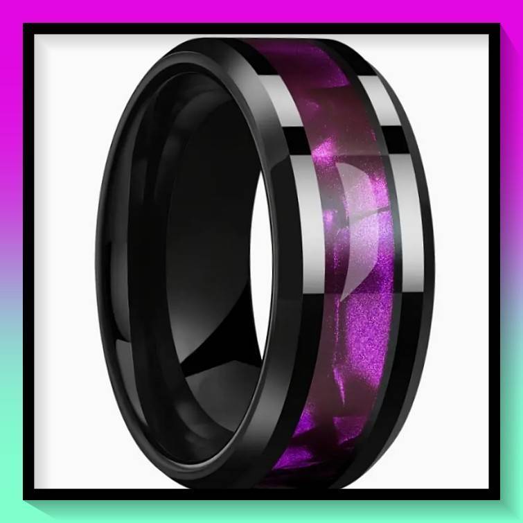 Stylish 8mm Stainless Steel Ring with Purple Inlay S8