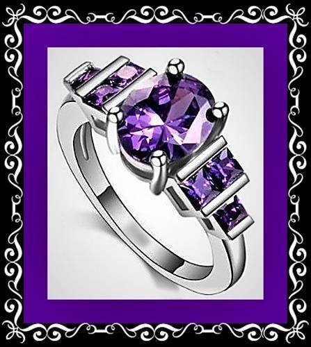 Gorgeous Sterling silver filled chunky deep purple faux CZ ring S9