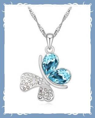 Resplendent crystal blue butterfly pendant necklace