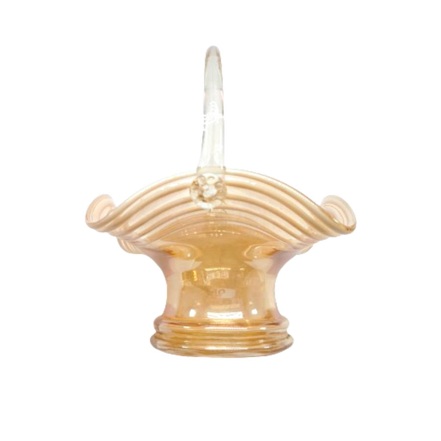 Victorian Wedding Amber and White Glass Handled Basket